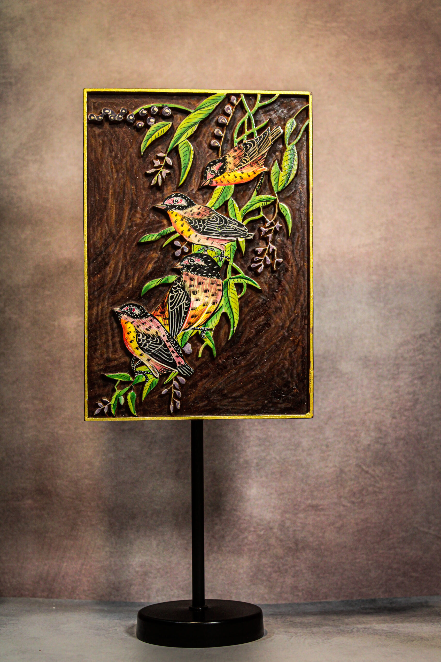 Four Sparrows Wooden Carving Decor