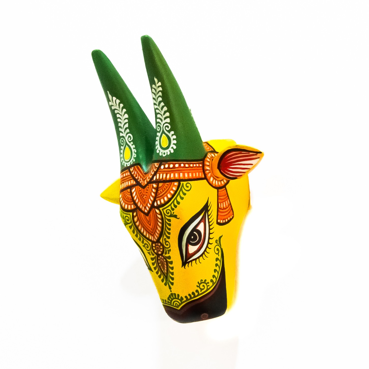 Handcrafted 6" Wooden Cow Head – Multicolor, Hand-Painted