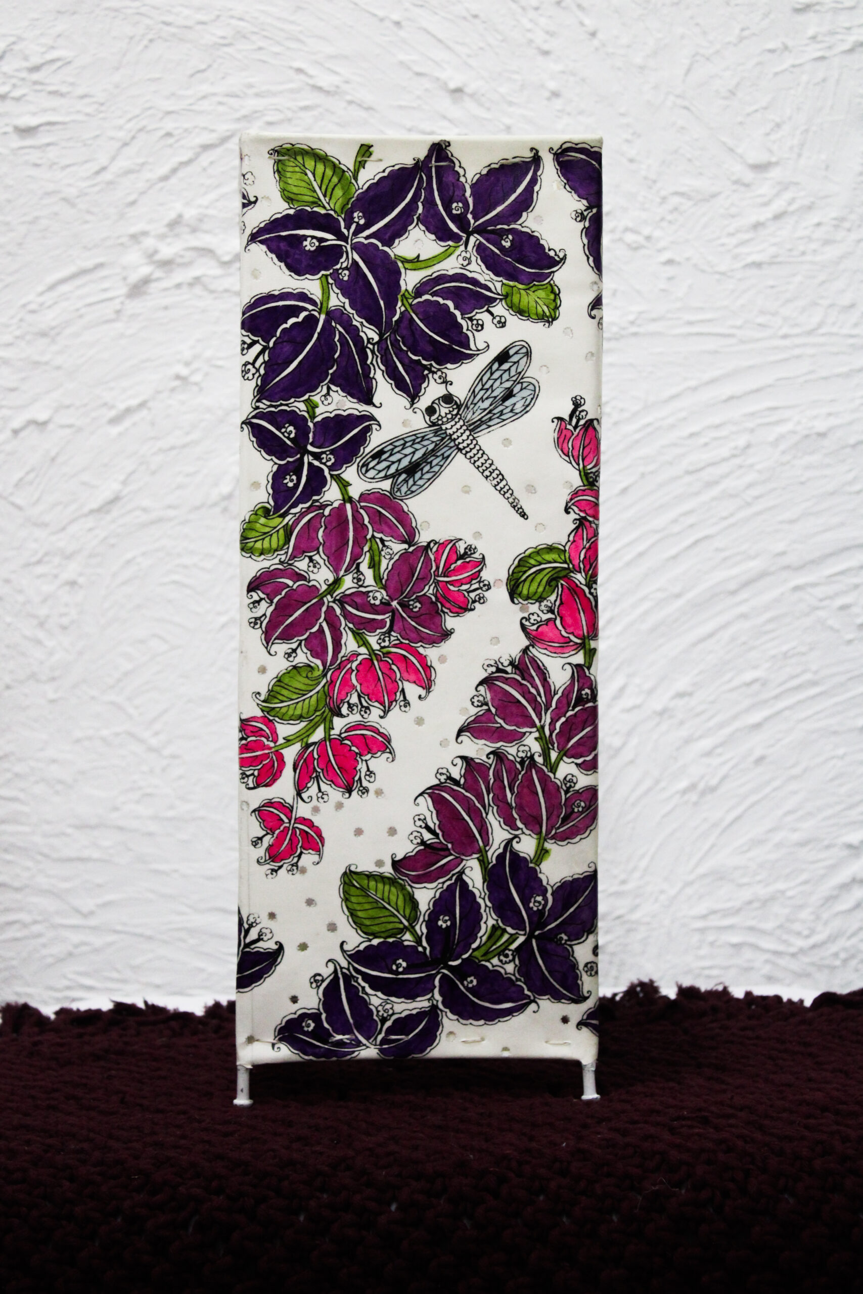 Hand-Painted Leather Table Lamp – 19 Inch | Floral & Dragonfly Design