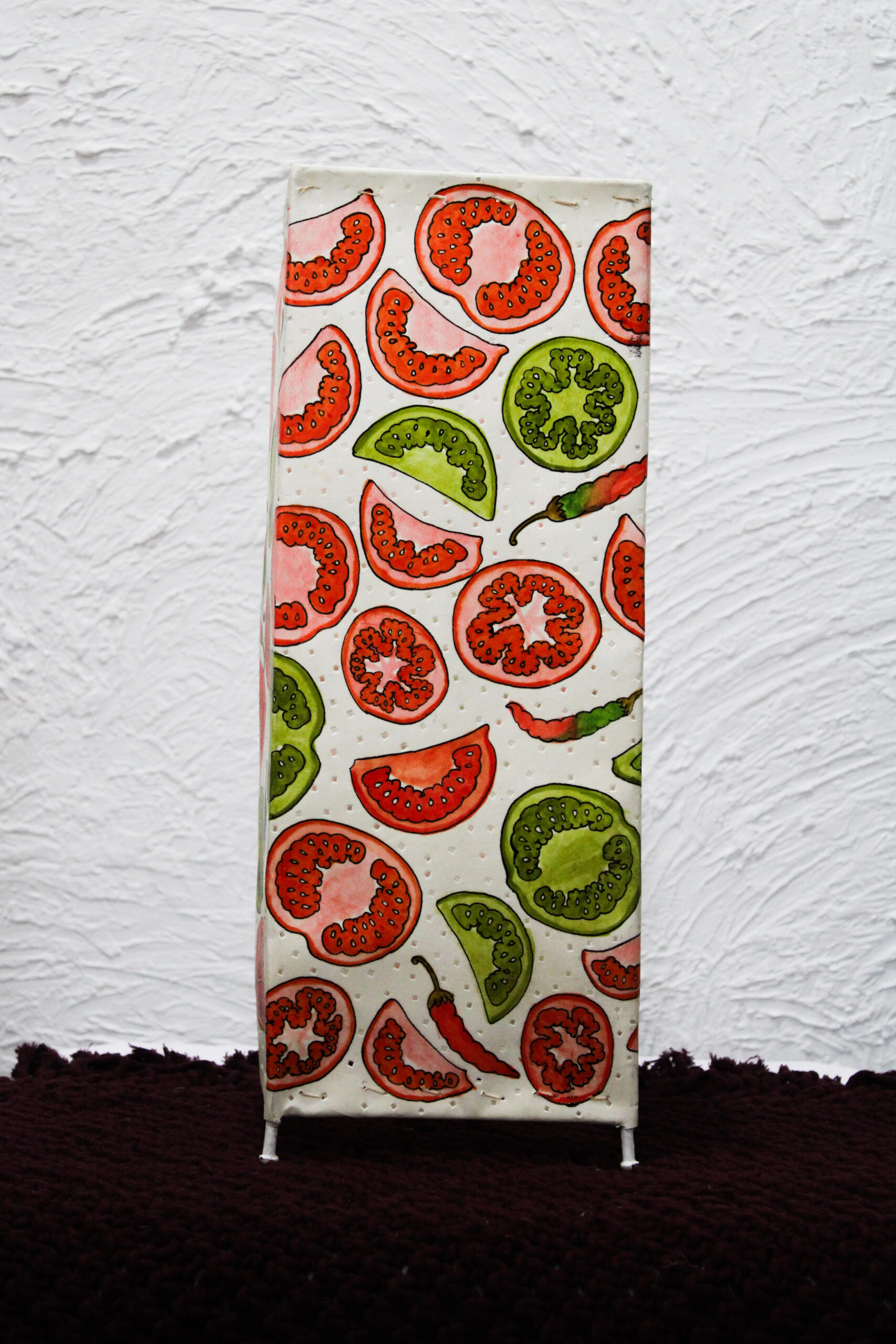 Hand-Painted Leather Square Lamp – 19 Inch | Tomato & Chili Design