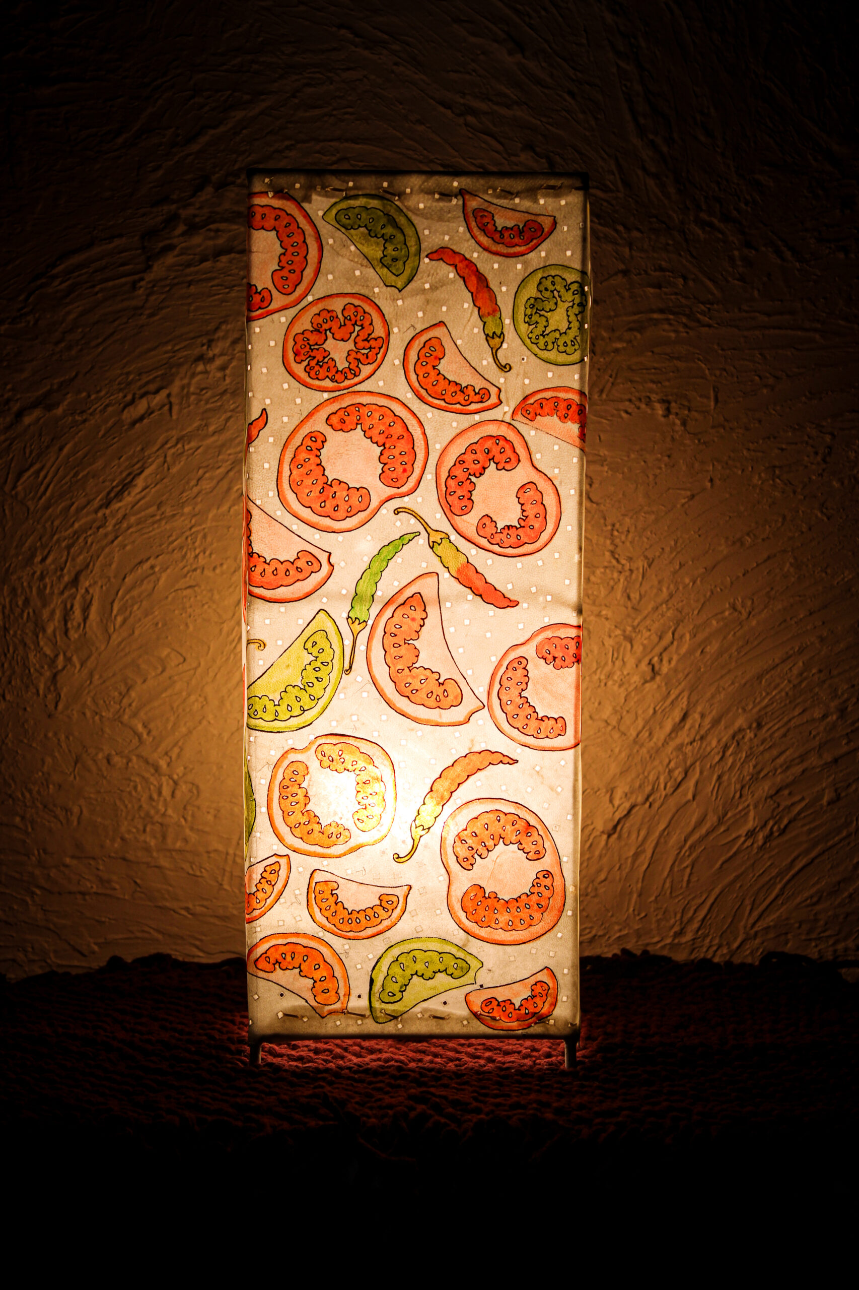 Hand-Painted Leather Square Lamp – 19 Inch | Tomato & Chili Design