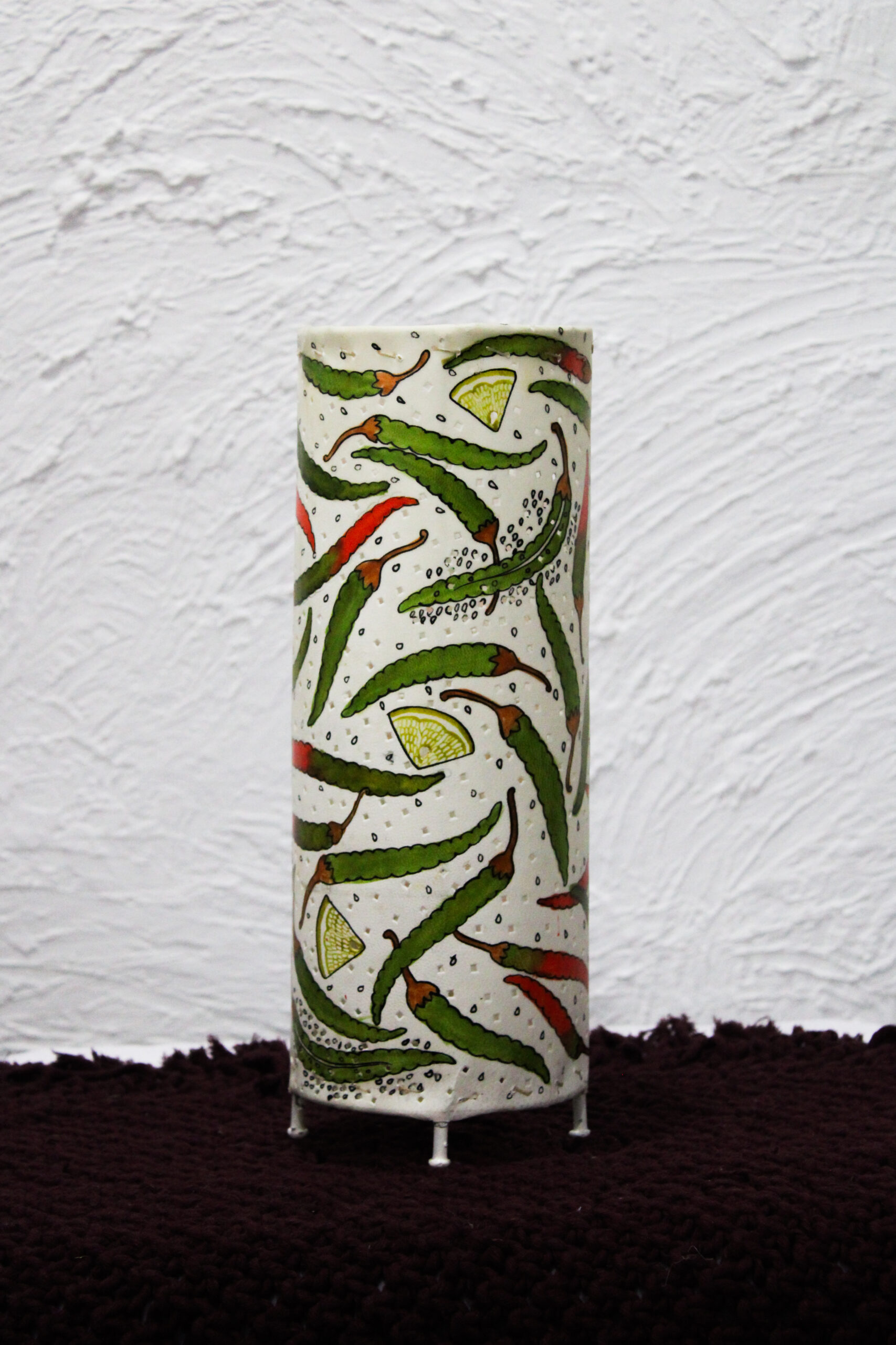 Hand-Painted Leather Round Lamp – 14 Inch | Chili Pepper Design