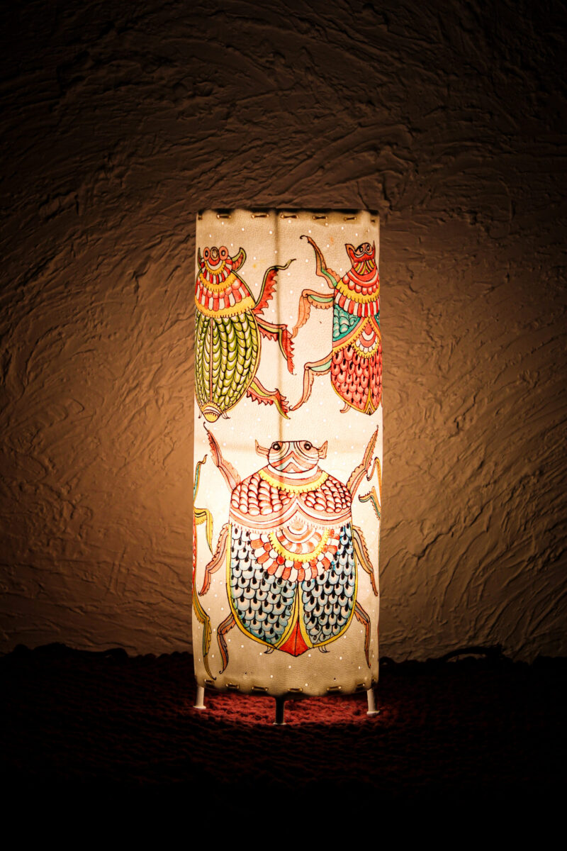 Hand-Painted Leather Round Lamp – 14 Inch | Colorful Bug Design