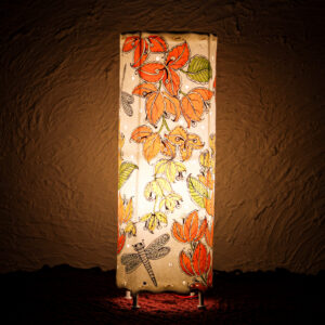 Hand-Painted Leather Round Lamp – 14 Inch | Floral & Dragonfly Design