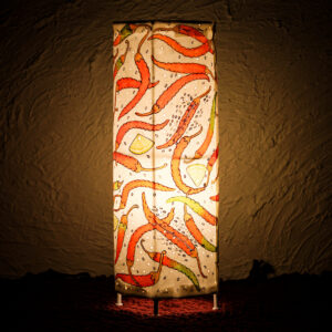 Hand-Painted Leather Round Lamp – 14 Inch | Chili Pepper Design