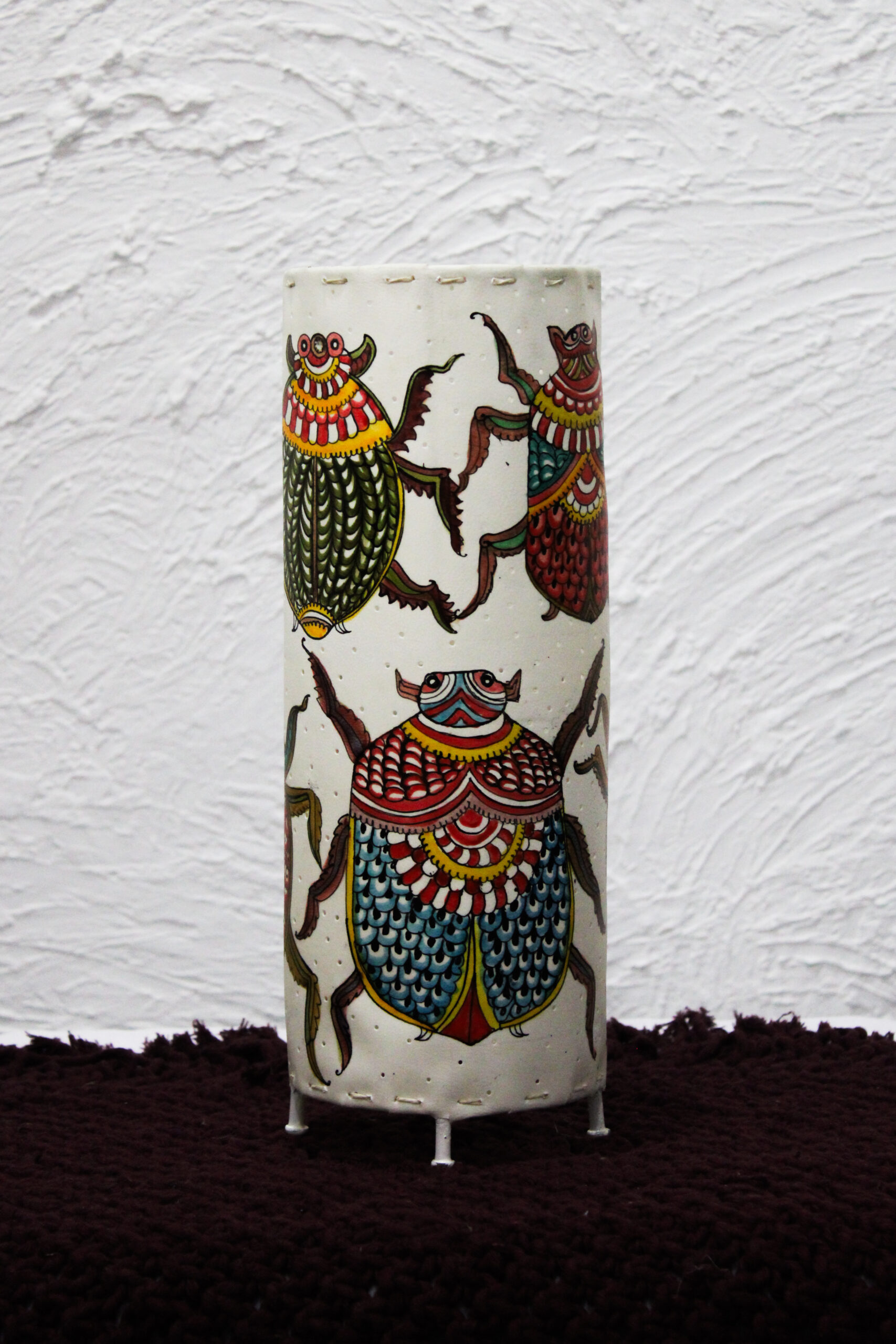 Hand-Painted Leather Round Lamp – 14 Inch | Colorful Bug Design - Image 2